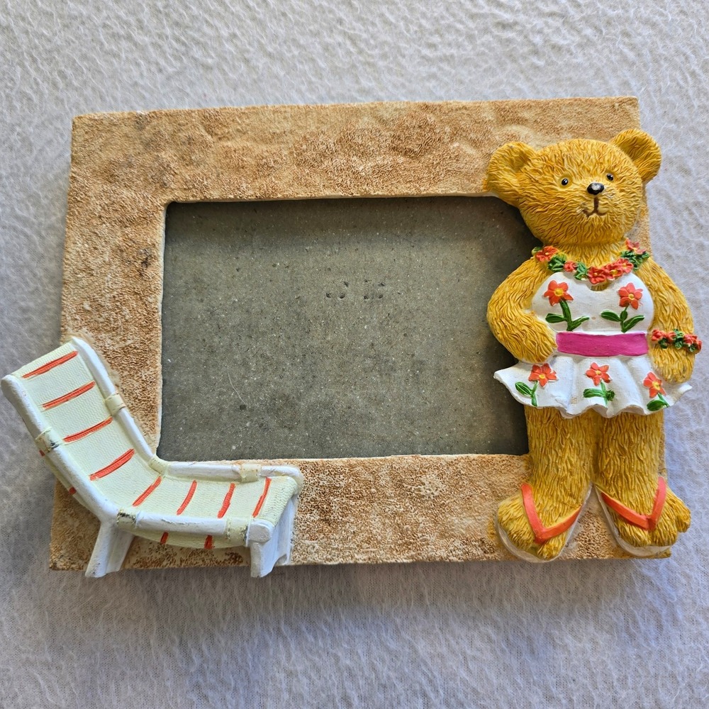 VTG Teddy Bear Beach Picture Frame 3x5 3D Resin Kitsch Summer Cottagecore 90s...
